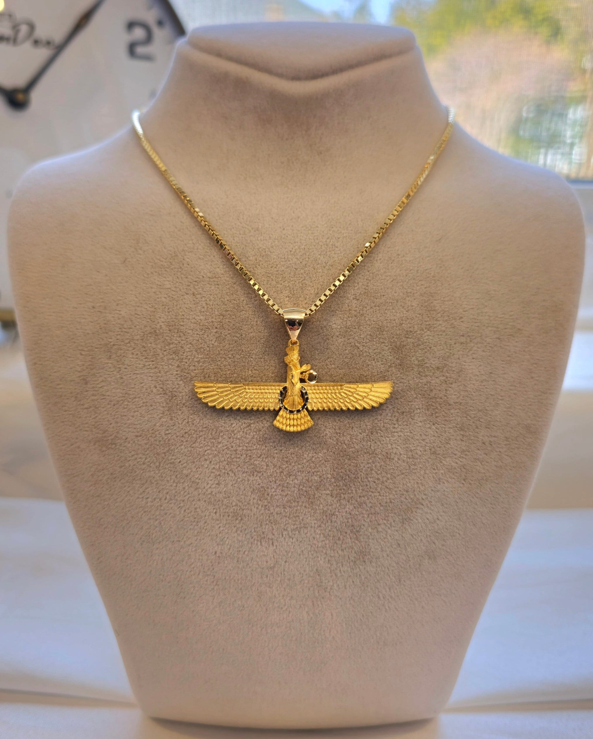 18K Solid Gold Faravahar Pendant Necklace, Genuinely Handmade 18K Real