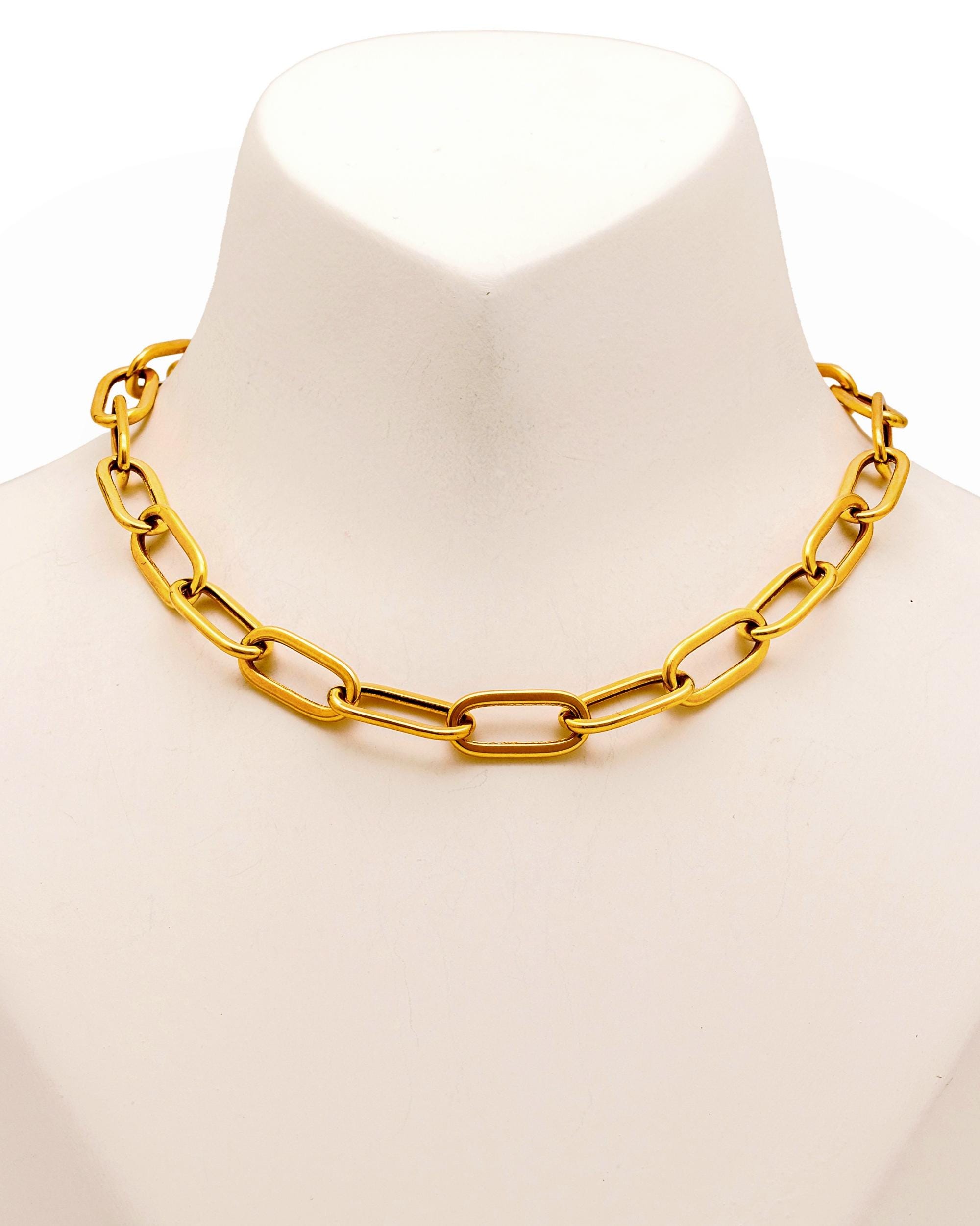 18K Solid Gold Paperclip Necklace, 6.5mm Oval Link Chain, Yellow
