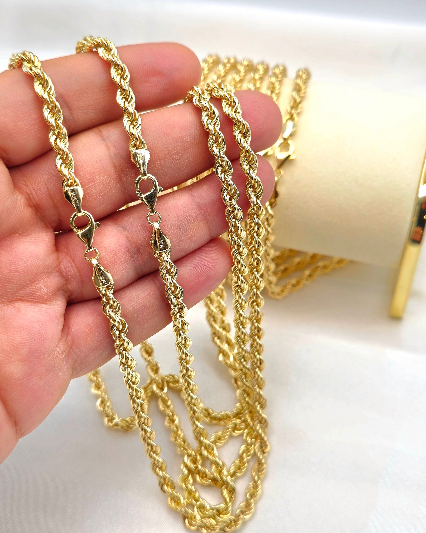 ソリッド14Kゴールドロープチェーンネックレス：ピュアイエロー