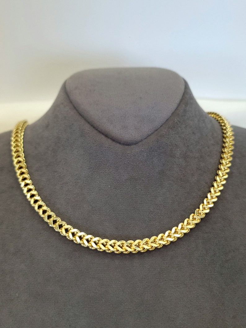 14K Solid Gold Franco Chain Necklace, Real 14K Gold Foxtail/Wheat Chain, 5mm _ 2227.5 Real Gold Chain for Men/Woman, Gift For Her/Him image 3