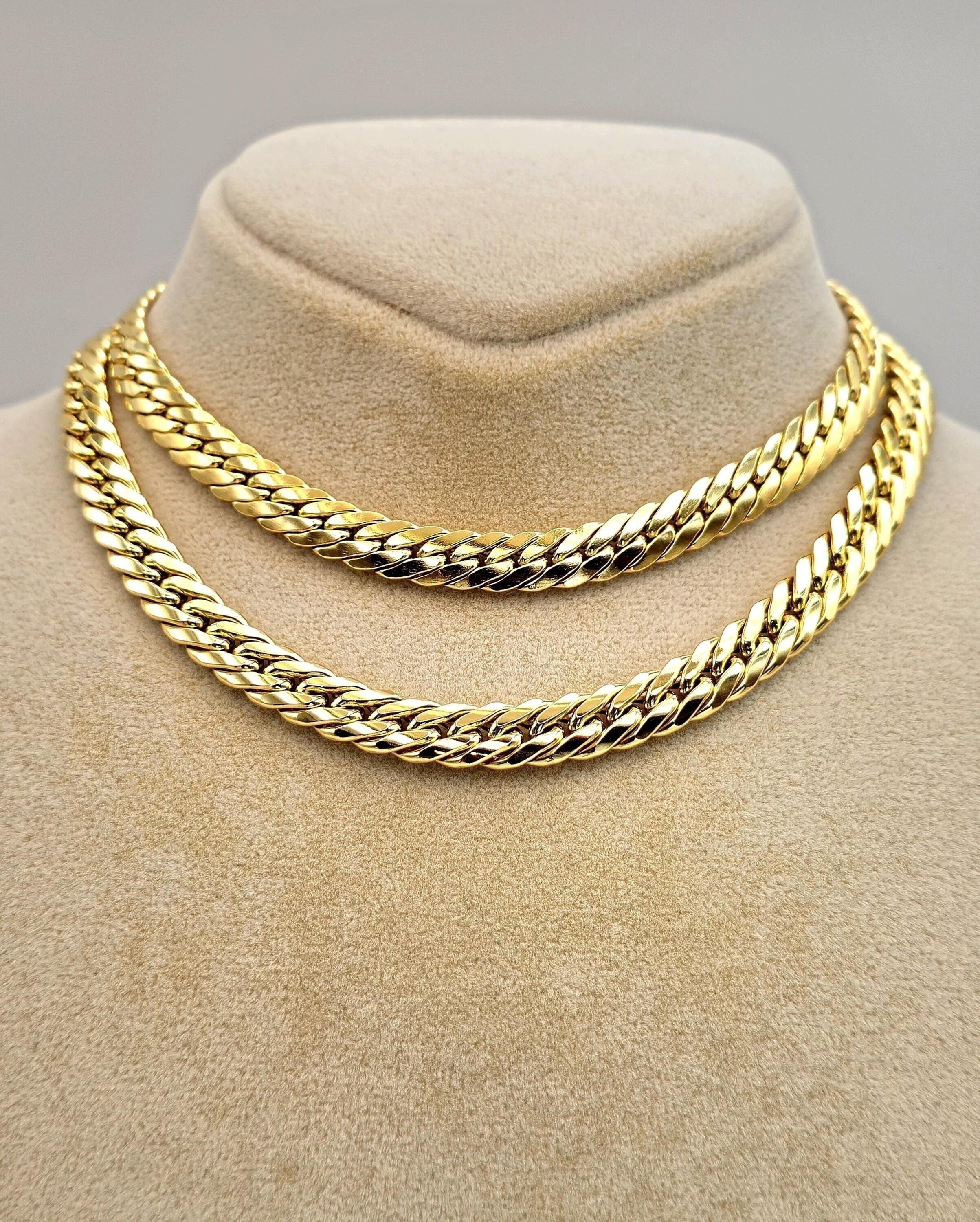 18K Solid Gold Curb Chain Necklace, Genuine 18K Gold Tight Curb Link Chain for men/Women, 7.30mm_16"-19.75" Real 18K Gold Chain for Him/Her!
