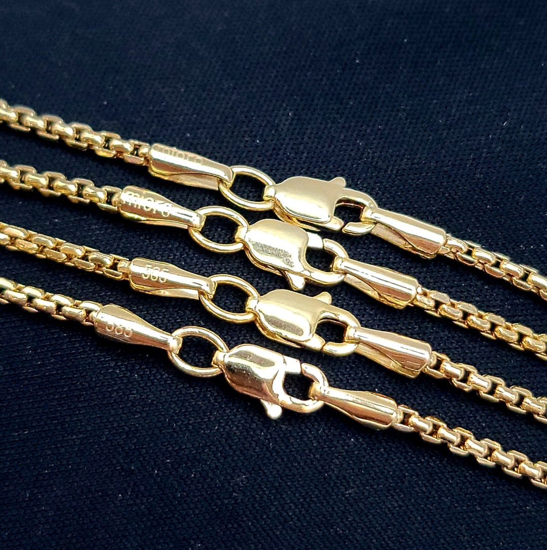 14K Solid Gold Box Chain Necklace/ 19.75 to 23.75 Diamondcut Solid