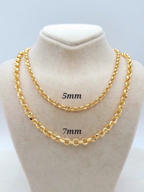 14K Solid Gold Rolo Chain Necklace, Real 14K Yellow Gold Rolo Chain for Men  & Women, 4-7mm / 20-27.5 Rolo Links Chain, Gift for Him/her 