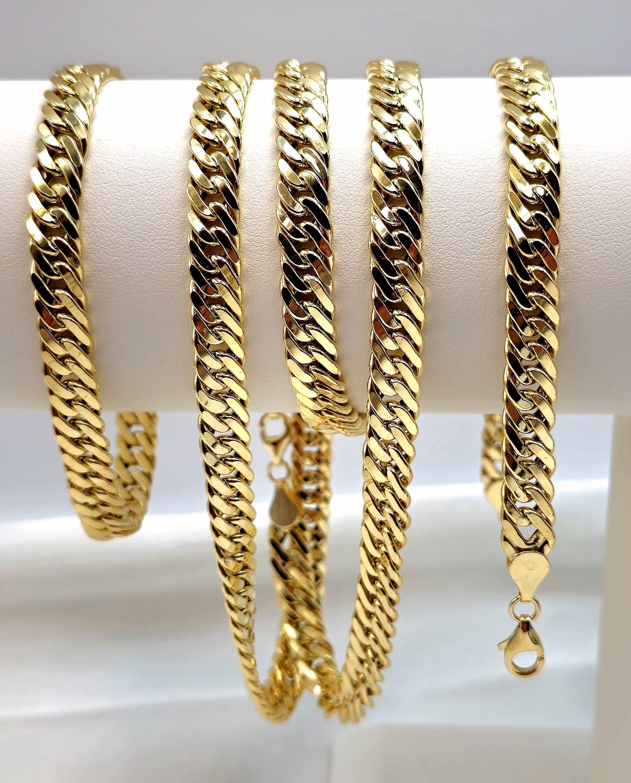 Genuine 18K Gold Curb Chain and Bracelet, 18K Pure Gold Chunky Link Necklace Set for Men/Women, 8MM, Real 18K (750) Gold Chain for Him/Her!