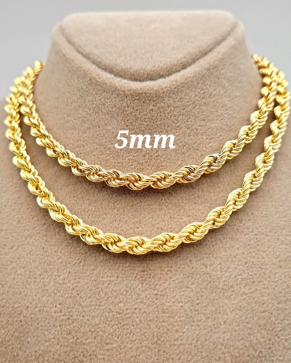 ソリッド14Kゴールドロープチェーンネックレス：ピュアイエロー