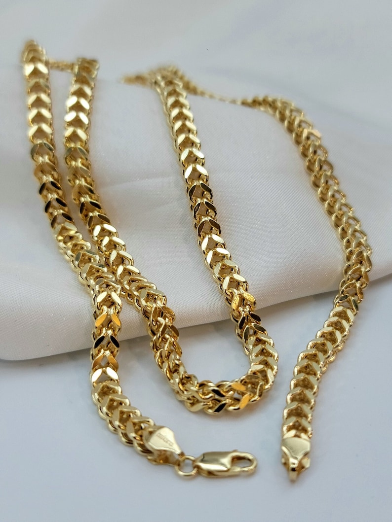 14K Solid Gold Franco Chain Necklace, Real 14K Gold Foxtail/Wheat Chain, 5mm _ 2227.5 Real Gold Chain for Men/Woman, Gift For Her/Him image 1