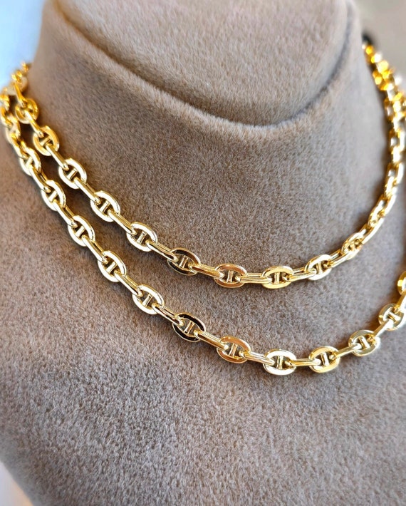 18K Solid Gold Anchor Chain Necklace Genuine 18 karat Gold Anchor Link Necklace 4MM 4.5MM Thick Real 18K Yellow Gold Chain for Men women Etsy Canada