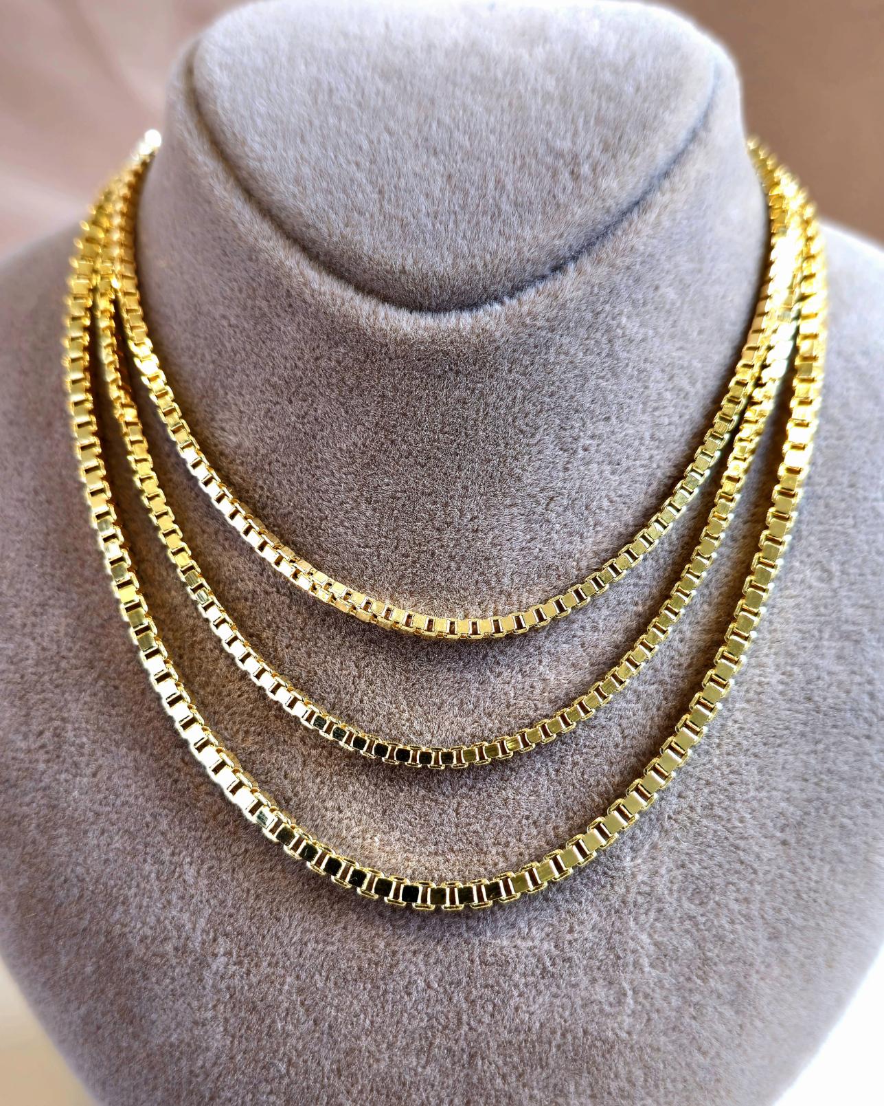 Collana In Oro Massiccio 18 Carati Giallo 2,2 Mm Catena Classica Piatta 16-30 Pollici