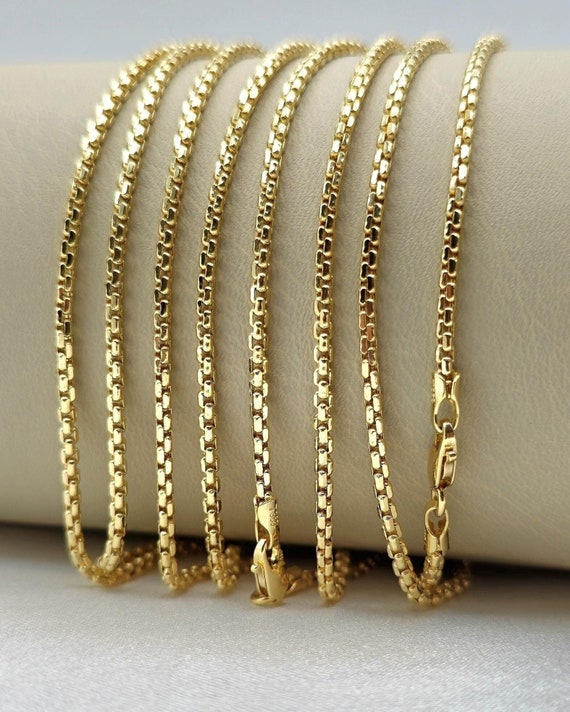 18k Gold 2mm Box Chain Gold 18K Solid Yellow Gold Box Chain