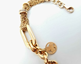 18K(750) Genuine Gold Bracelet, 19.94gr, 7.5" Length, A Perfect Design, Unique & Stylish Solid Gold Charm Bracelet. Unisex! Just Shine On!