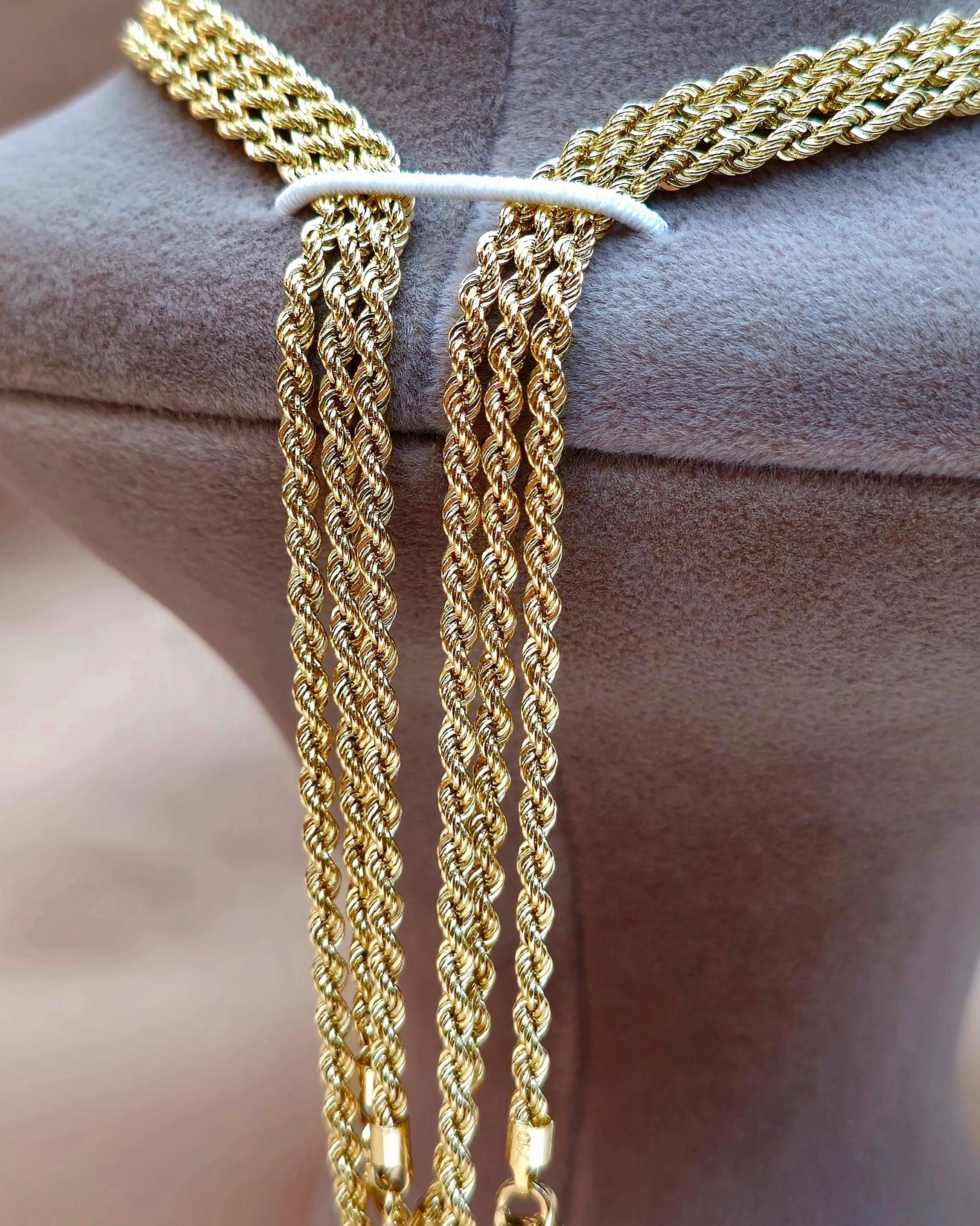 18K Solid Gold Rope Chain Necklace, Pure 18K Yellow Gold