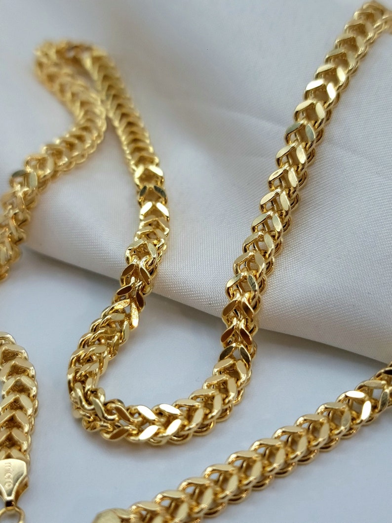 14K Solid Gold Franco Chain Necklace, Real 14K Gold Foxtail/Wheat Chain, 5mm _ 2227.5 Real Gold Chain for Men/Woman, Gift For Her/Him image 2