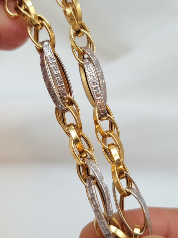 18K Solid Gold Link Bracelet/yellow and White Oval Link Chain Etsy
