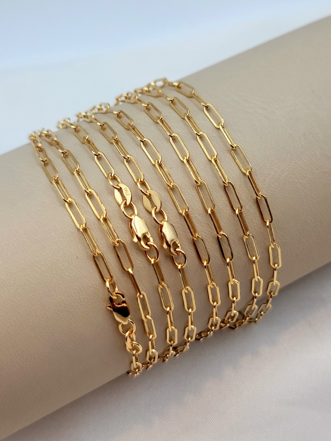 18K Solid Gold Paperclip Chain Necklace, 18K Yellow Gold Paperclip