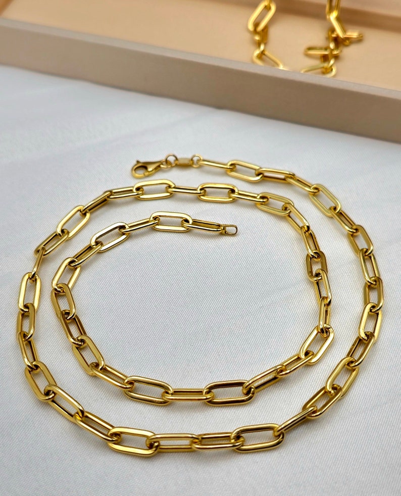 18K Solid Gold Paperclip Necklace, Real 18K Yellow Gold Paperclip Chain