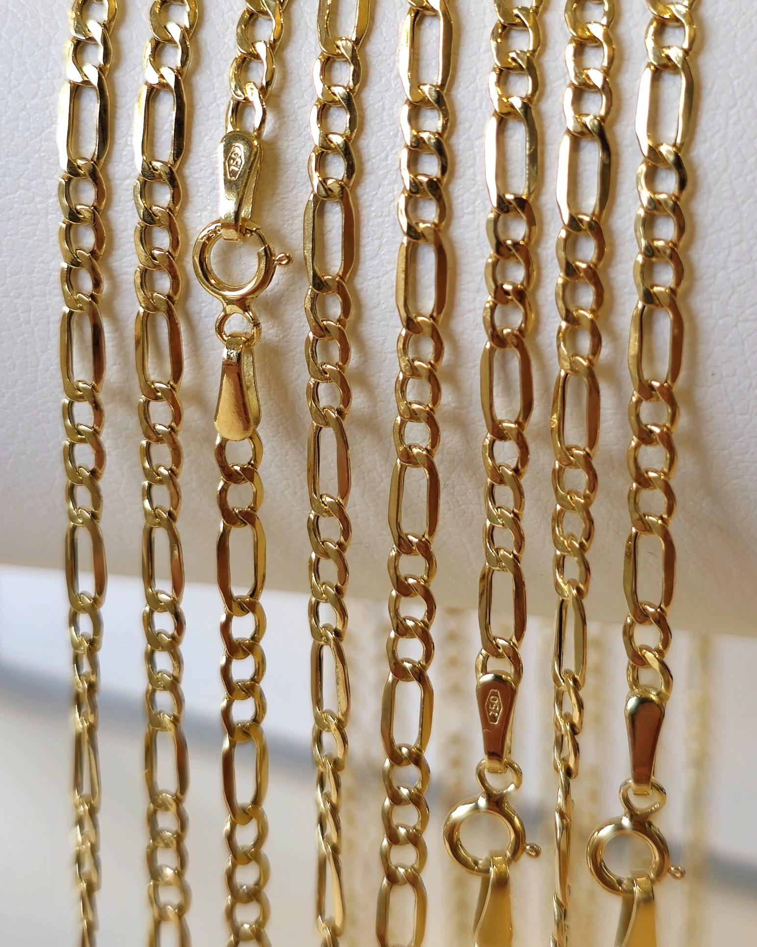 PORI JEWELERS 18 Karat Solid Yellow Gold Figaro Link Chain Necklace - 3 1 Link - Made In Italy- 30 - Foto 2