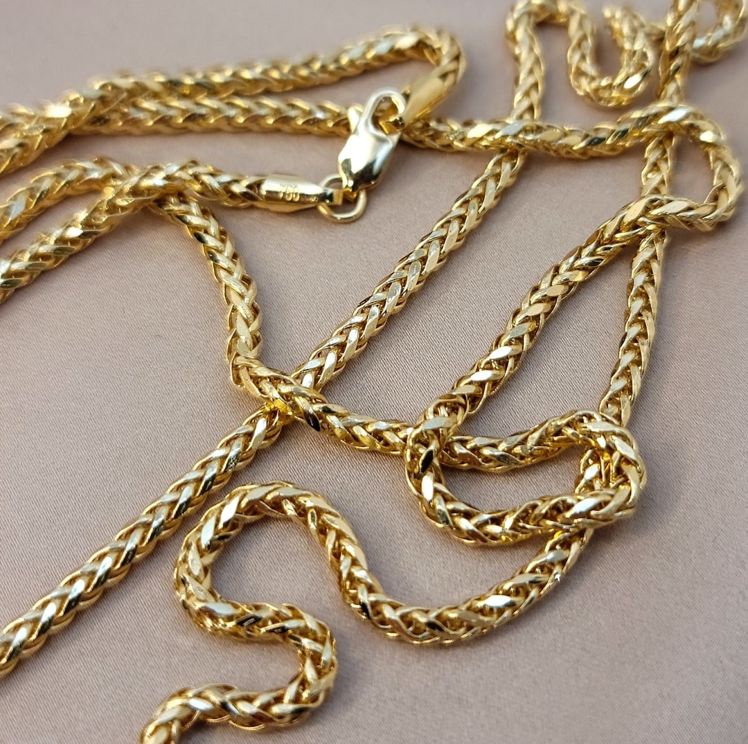 18K Solid Gold Franco Chain Necklace, Real 18K Gold Franco Chain, Diamondcut Foxtail Chain, 3