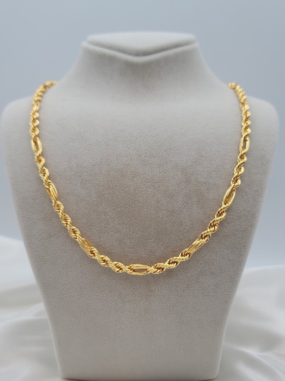 14K Solid Gold Rope Chain Necklace, Real 14K Gold Rope Chain, Specialty 5mm  Wide Rope Necklace for Men & Women, Yellow 14K Gold Rope Chain 