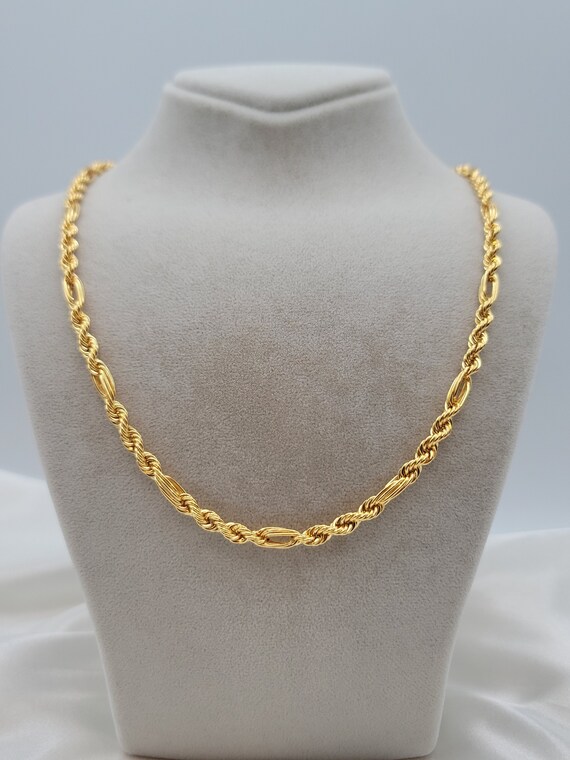 14K Solid Gold Rope Chain Necklace, Real 14K Gold Rope Chain