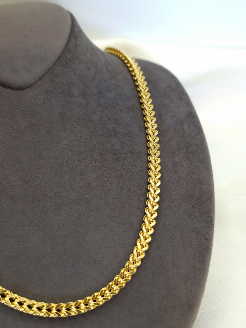 14K Solid Gold Franco Chain Necklace, Real 14K Gold Foxtail/Wheat Chain, 5mm _ 2227.5 Real Gold Chain for Men/Woman, Gift For Her/Him image 6