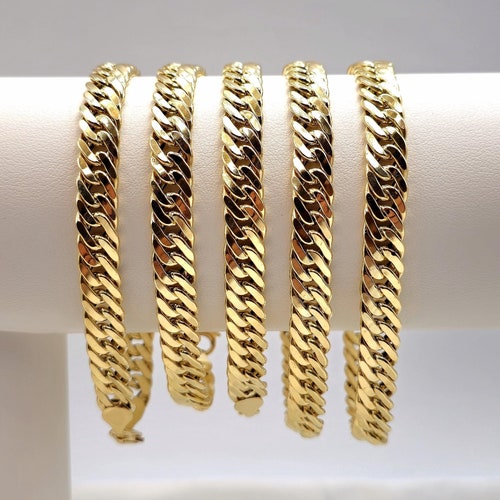 Genuine Real 18K Gold Curb Bracelet: Chunky Link Chain, 8MM Width