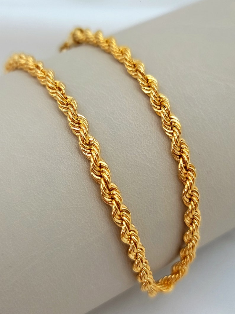 14K Solid Gold Rope Bracelet Chain Real Gold Rope Bracelet Etsy