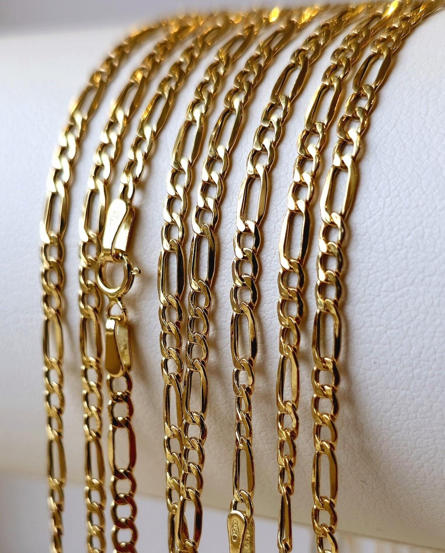 Solid 18K Gold Figaro Chain Necklace: Real Gold Links