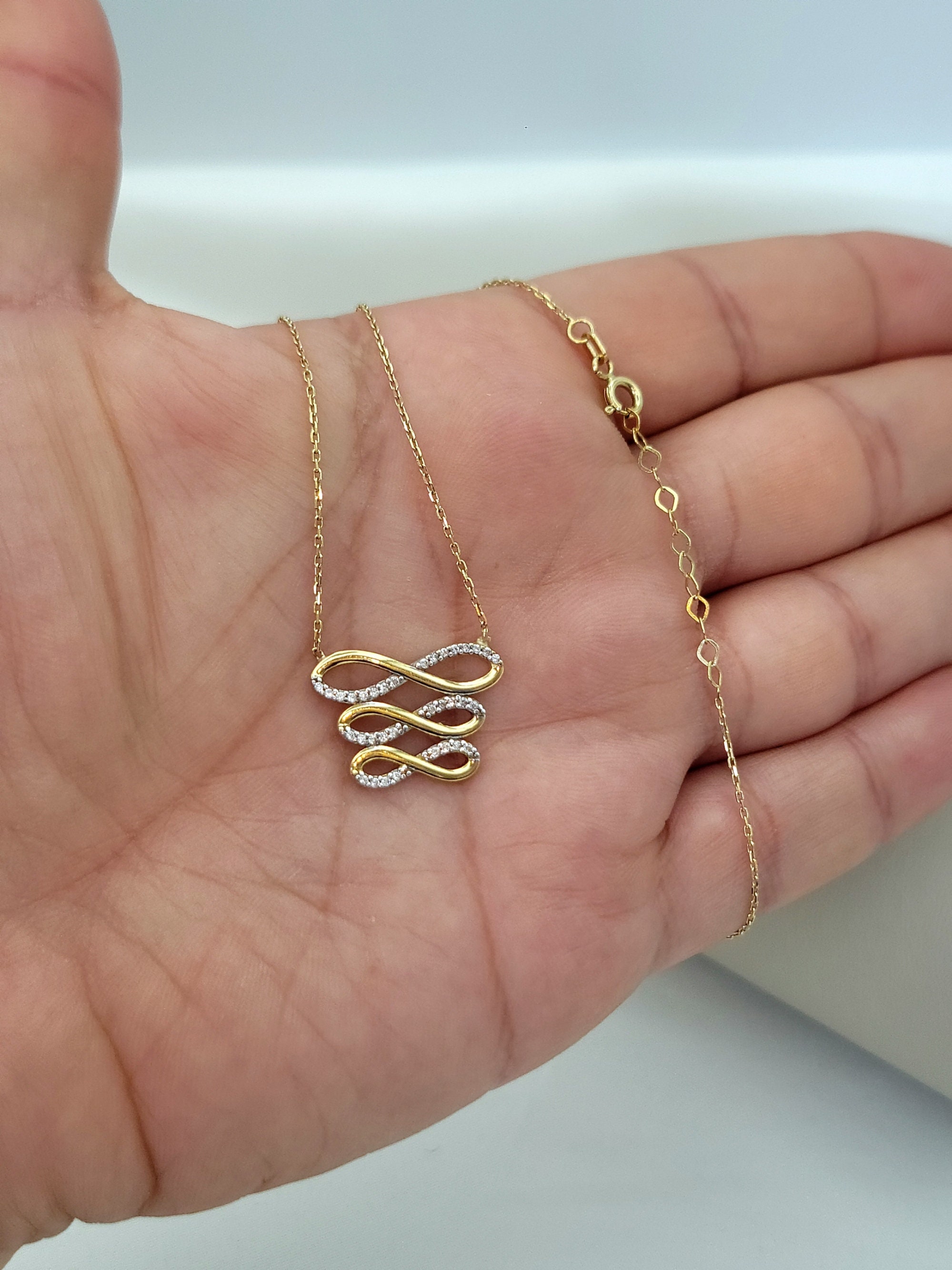 18K Solid Gold Infinity Necklace, Real 18K Gold Infinite 18K Solid Gold Infinity Necklace, Real 18K Gold Infinite