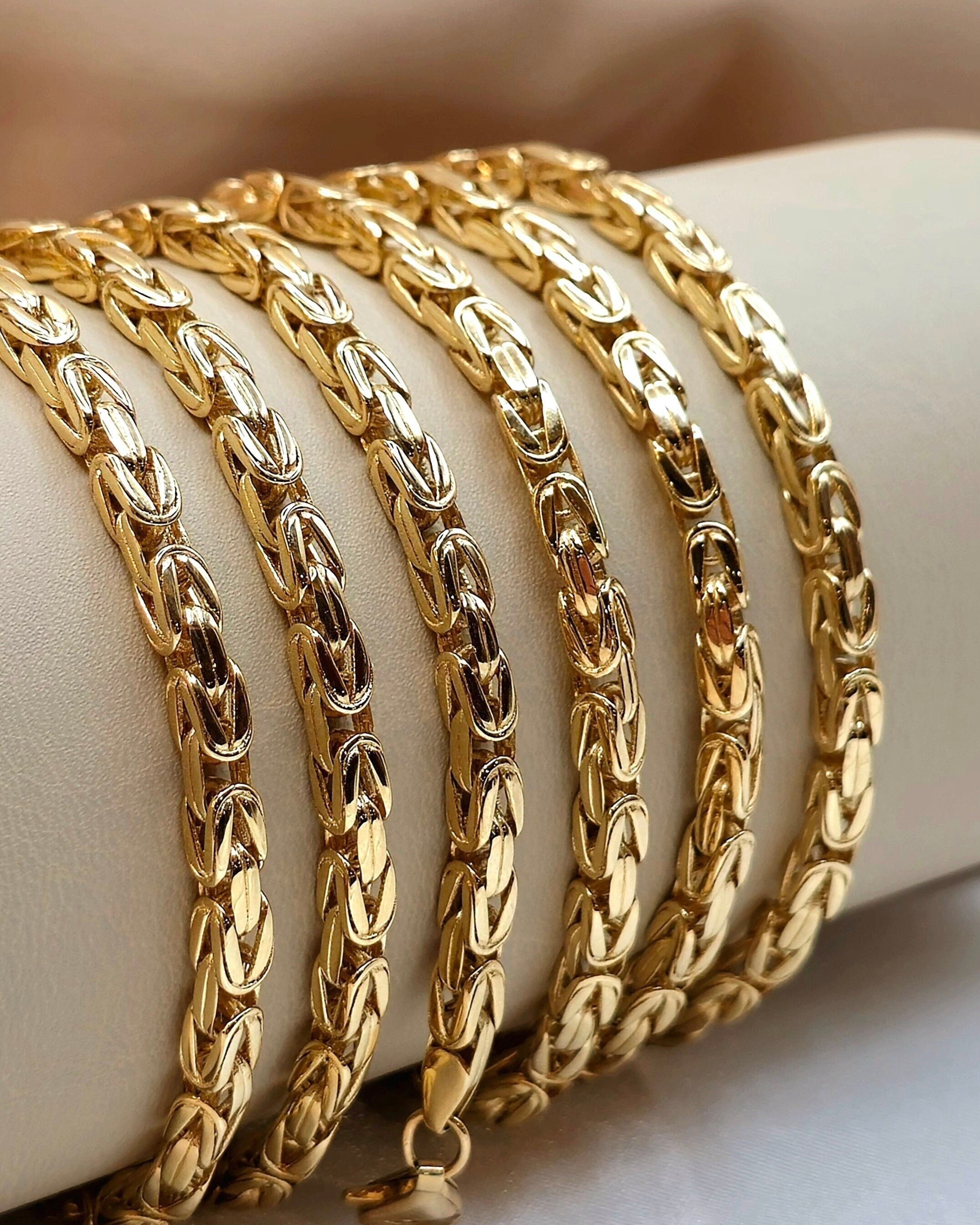18K Solid Gold Byzantine Chain Necklace: 4mm Unisex Luxury - Etsy