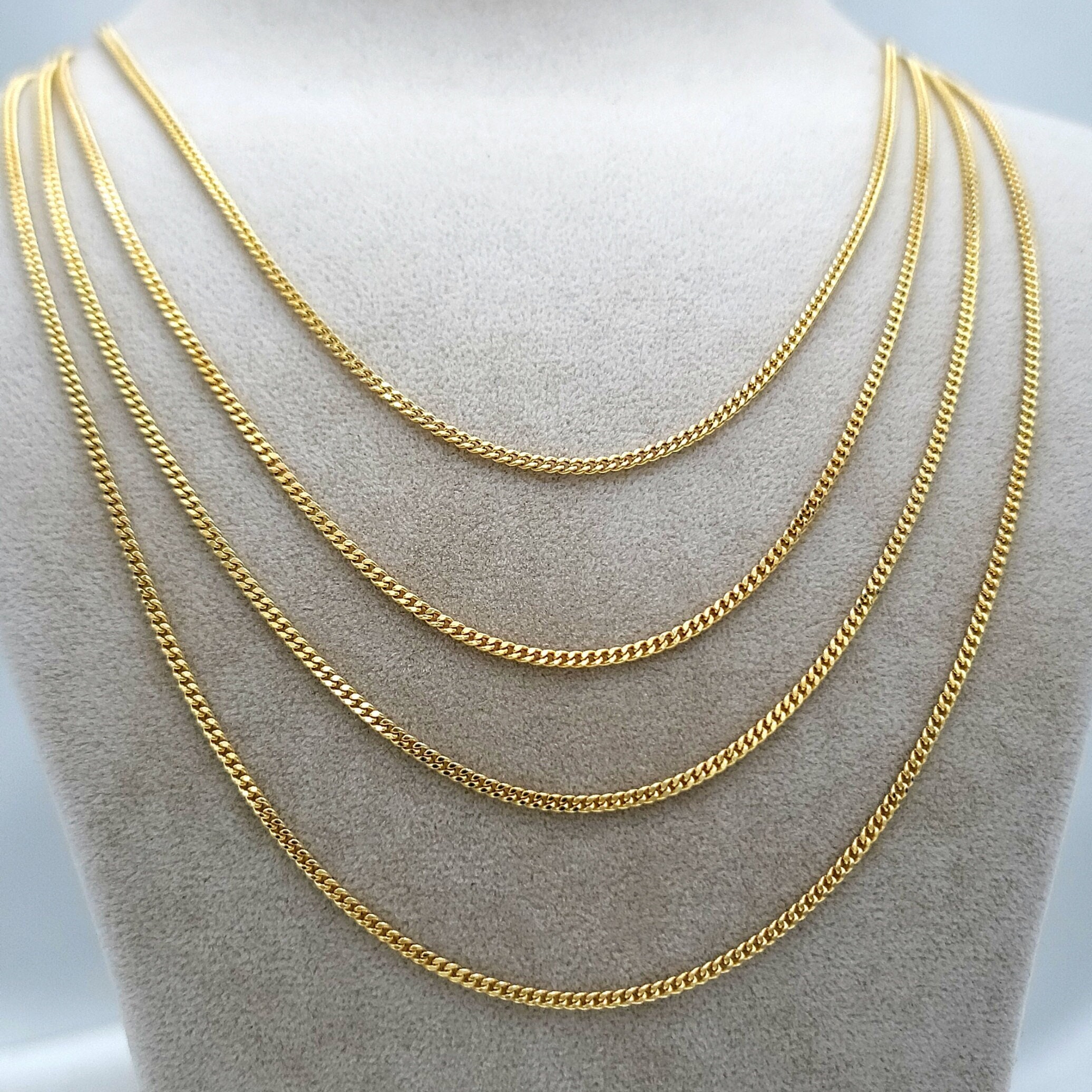 18K Solid Gold Miami Cuban Link Chain Necklace 18K Gold Yellow Cuban Necklace 18.5 21.5 Link Cuban Chain for Men Woman Birthday Gift
