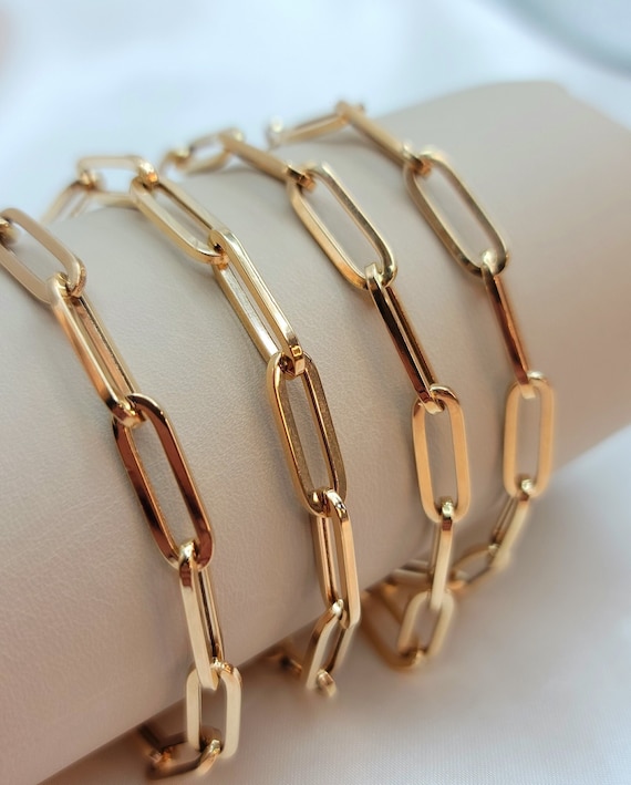 18K Solid Gold Paperclip Chain Necklace: Layering Link Necklace