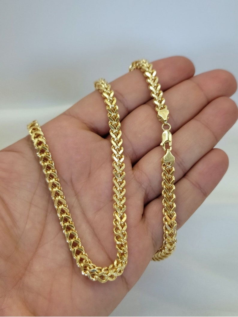 14K Solid Gold Franco Chain Necklace, Real 14K Gold Foxtail/Wheat Chain, 5mm _ 2227.5 Real Gold Chain for Men/Woman, Gift For Her/Him image 8