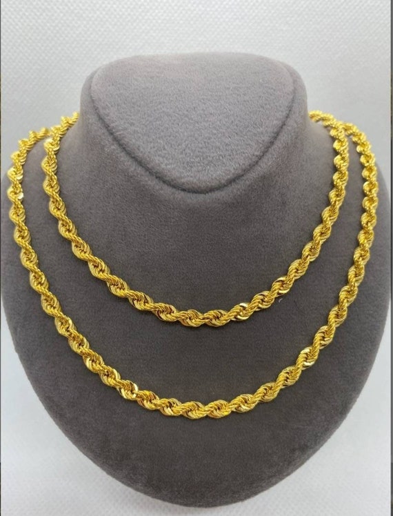 14k Yellow Gold Rope Chain Diamond Cut Necklace, 21.5 26 , 2mm 4.5