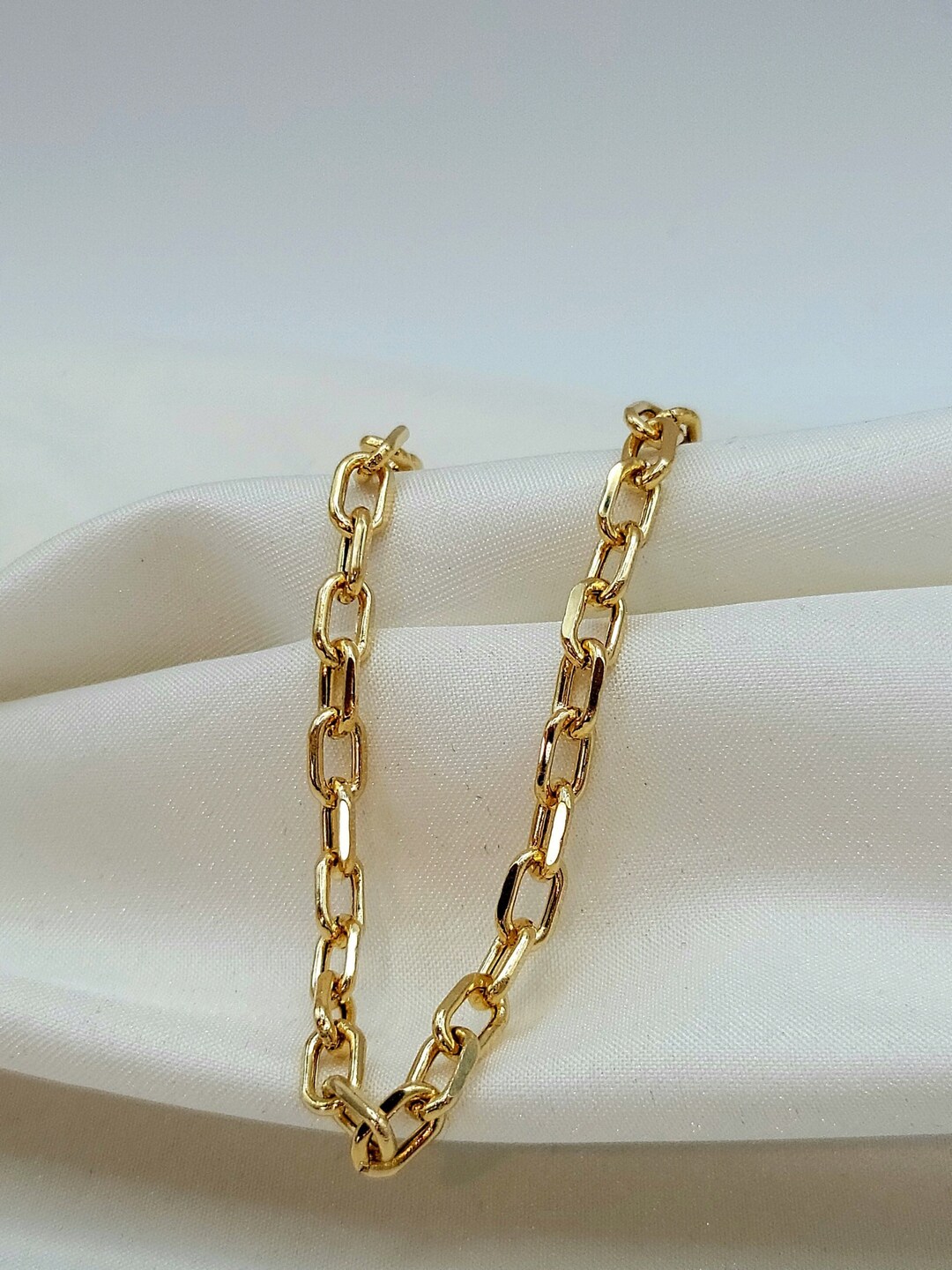 14K Solid Gold Cable Bracelet Chain, Real 14K Diamondcut Gold Cable