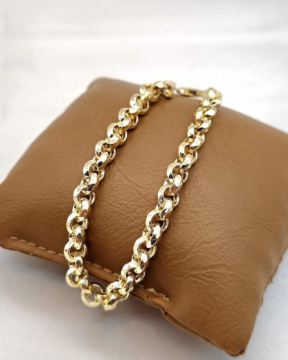Bracciale A Catena Rolo In Oro Giallo 14 Carati - Oro Vero - Design Italiano - Lunghezza 7,9 Pollici - Italia - Foto 8