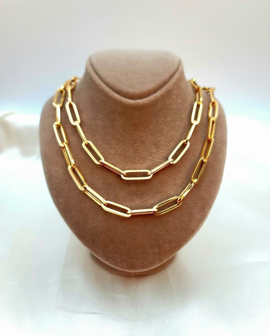 18K Solid Gold Paperclip Chain Necklace: Yellow Gold Links (6.5mm