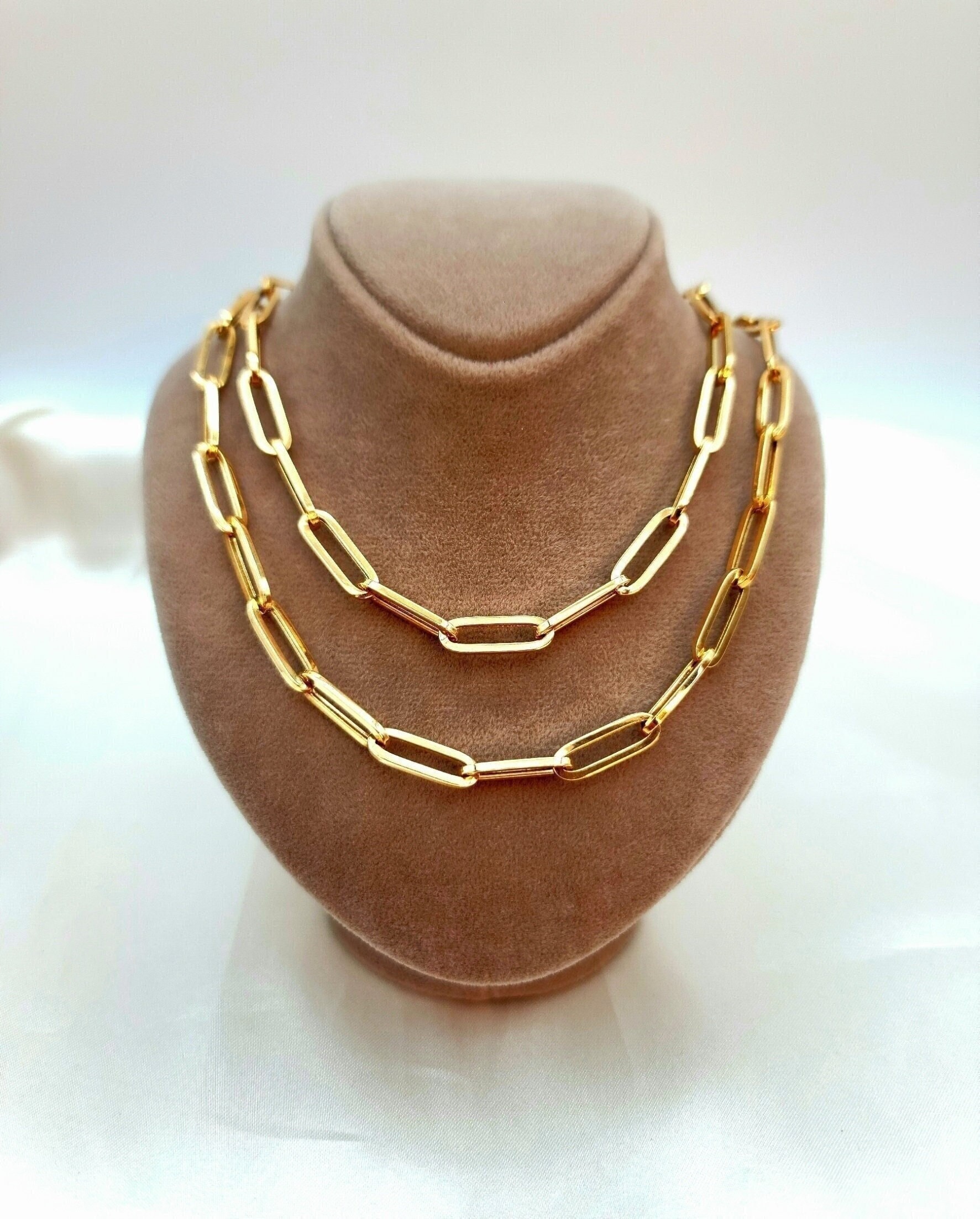 18K Solid Gold Paperclip Chain Necklace: Yellow Gold Links (6.5mm