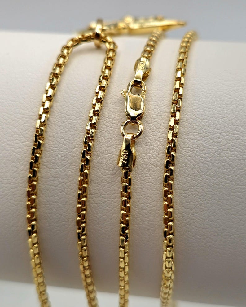 18K Solid Gold Cross Crucifix Pendant Necklace, 18K Gold Box Chain