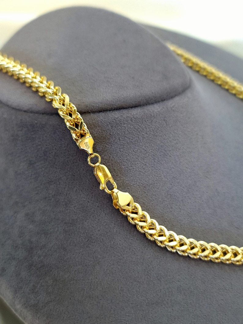 14K Solid Gold Franco Chain Necklace, Real 14K Gold Foxtail/Wheat Chain, 5mm _ 2227.5 Real Gold Chain for Men/Woman, Gift For Her/Him image 7