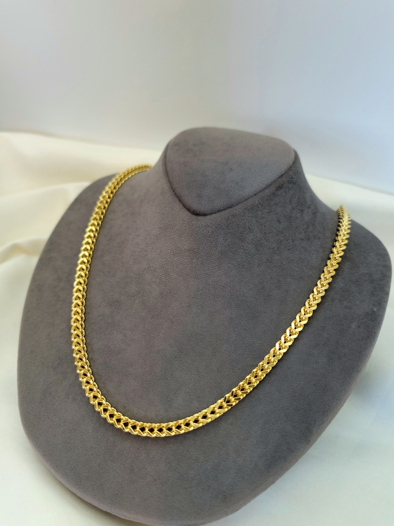 14K Solid Gold Franco Chain Necklace, Real 14K Gold Foxtail/Wheat Chain, 5mm _ 2227.5 Real Gold Chain for Men/Woman, Gift For Her/Him image 5