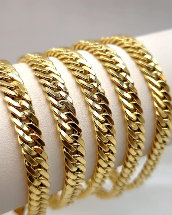 Genuine Real 18K Gold Curb Bracelet: Chunky Link Chain, 8MM Width
