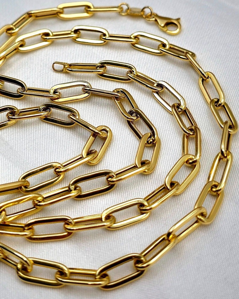 18K Solid Gold Paperclip Necklace, Real 18K Yellow Gold Paperclip Chain