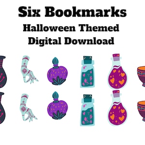 Set of 6 Halloween Themed Potion Instant Download Bookmarks
