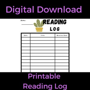 Digital Download Printable Reading Log