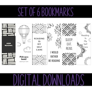 Set of 6 Bookmarks Digital Download