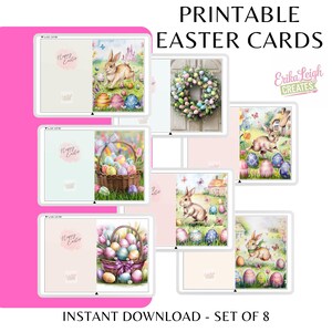 Druckbare Osterkarten | 10 Aquarell Bunny & Blumen Designs | Faltbare Grußkarten für den Frühling | Sofortiger Download PDF Set
