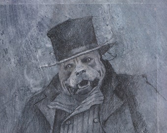 Victorian Dog-man, high quality, archival, unmounted print from an original watercolour by artist James Morgan Williams. Signed.