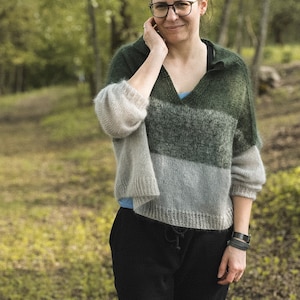 Knitting pattern for Green day sweater, mohair sweater, v neck jumper, knitting pattern, knitting in round