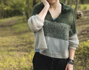 Knitting pattern for Green day sweater, mohair sweater, v neck jumper, knitting pattern, knitting in round