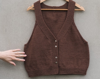 Cotton V Neck Vest Knitting Pattern, Midi Length (PDF Pattern)